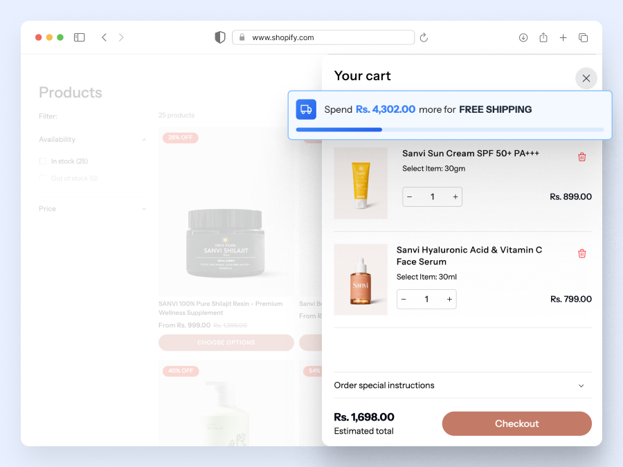 Free shipping progress bar