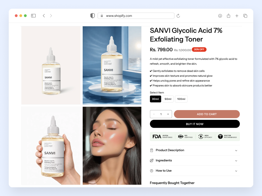 High converting product page layout