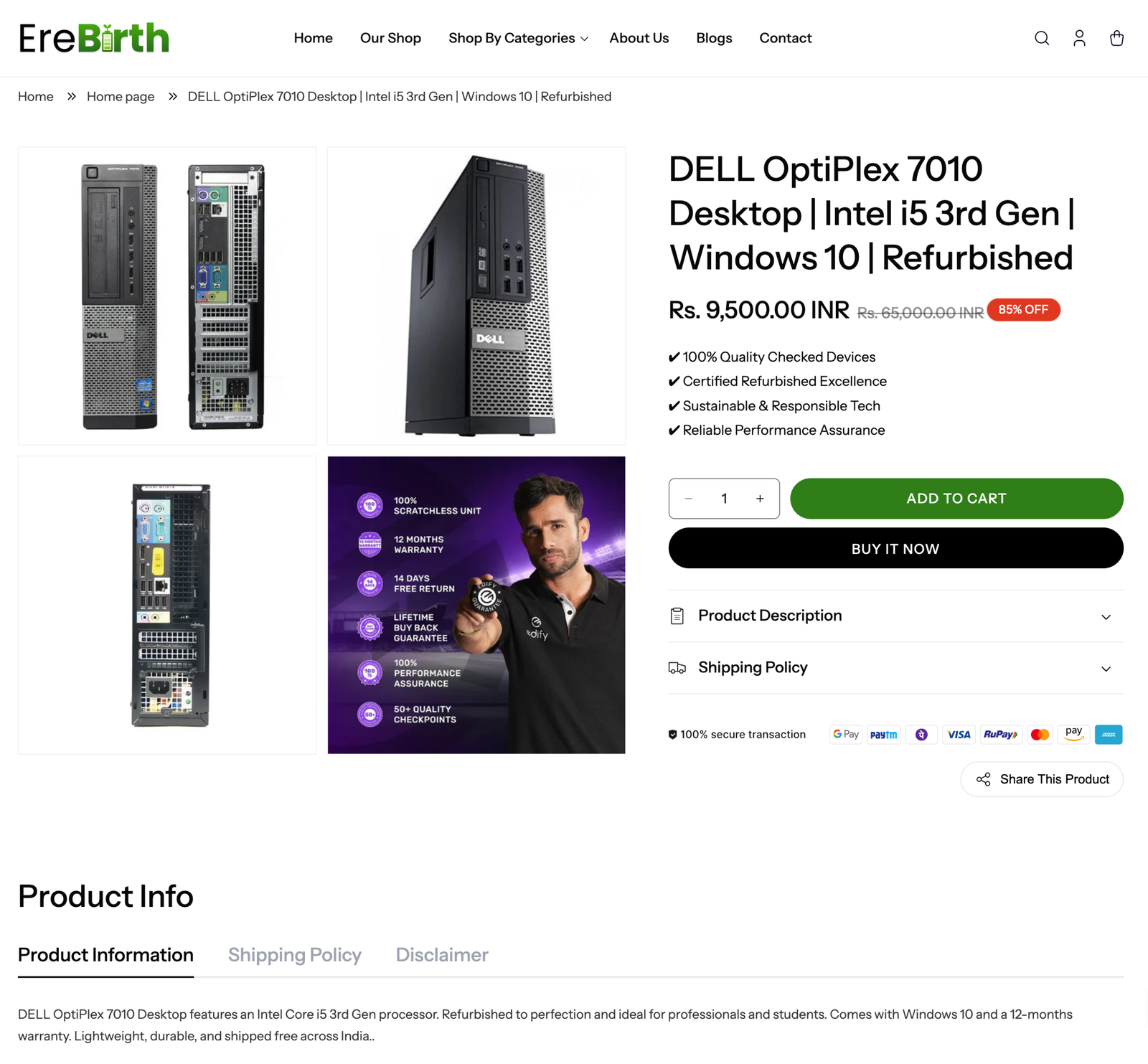 Screencapture erebirth products dell optiplex 7010 desktop intel i5 3rd gen windows 10 refurbished 2026 05 04 13 49 46