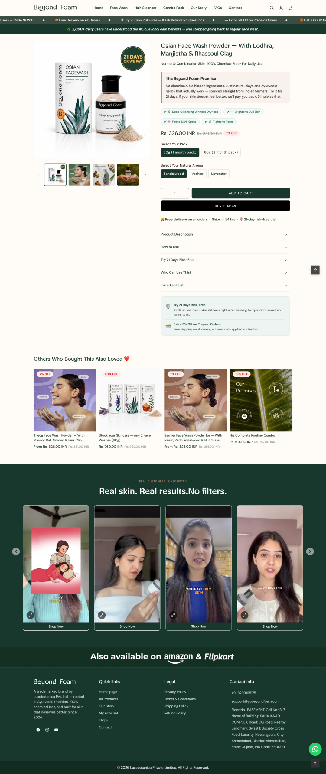 Screencapture gobeyondfoam products osian face wash powder 30g sandalwood for normal skin type 100 chemical free facewash for daily use for men and women 2026 05 07 20 29 30